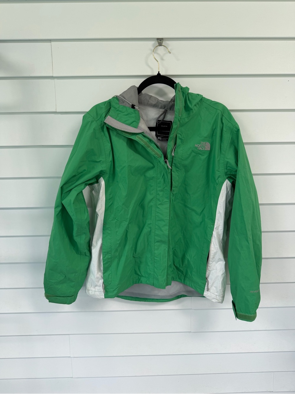 The North Face Green and White Hooded Rain Jacket - Women's